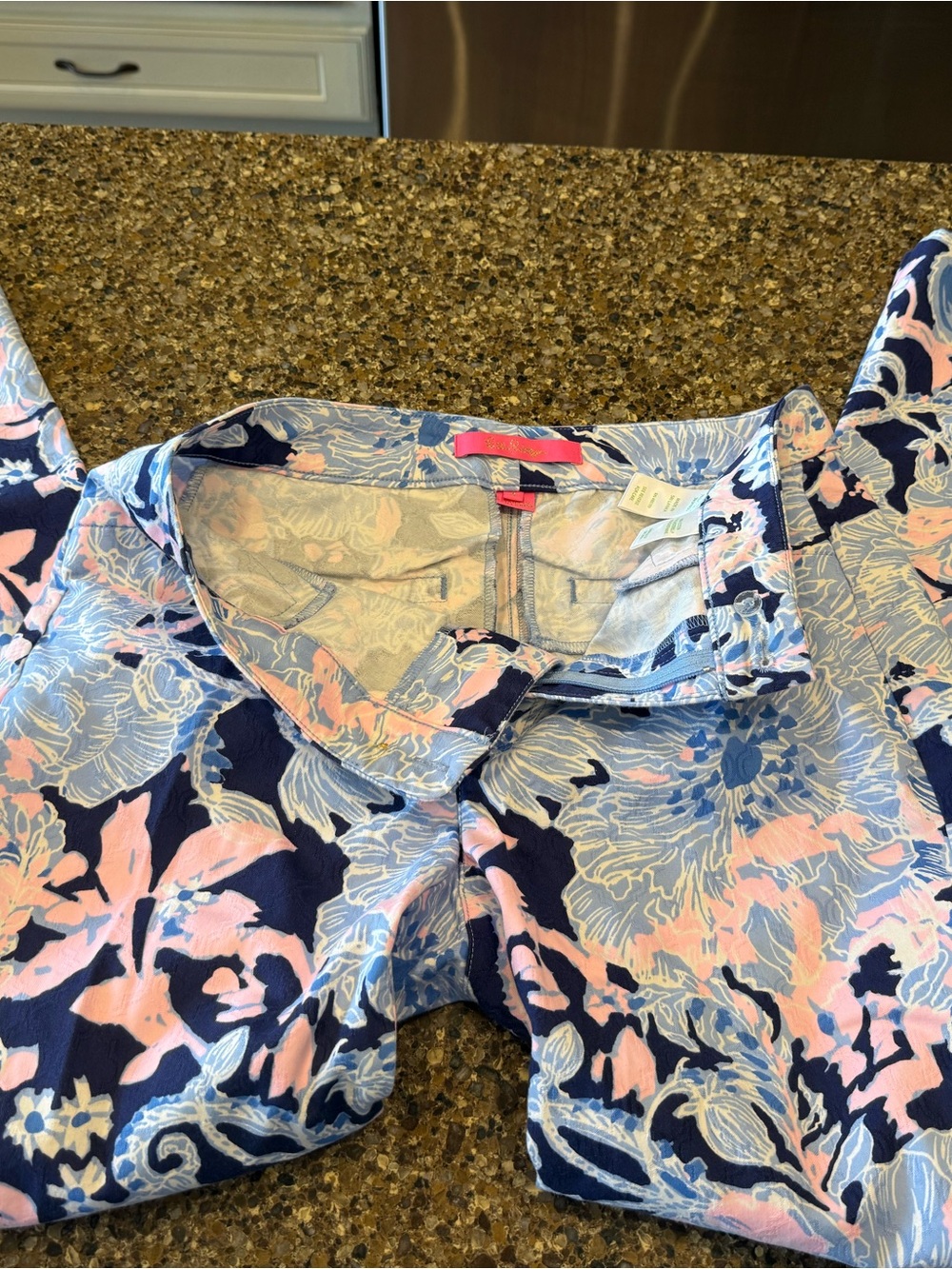 Lilly Pulitzer Navy Button-Down Shirt with Pink & Light Blue Floral Print F2